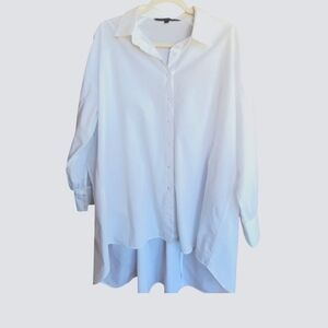 Walter Baker Women's Top Large White Blouse Hi-low Pintuck Back Button-Up